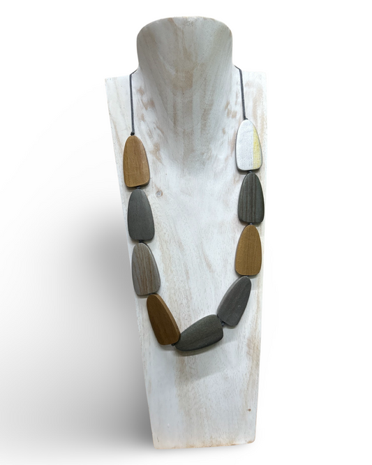 Silver tones wooden bead adjustable cord necklace