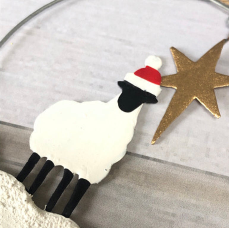 Winter sheep with star small hoop decoration by Shoeless Joe