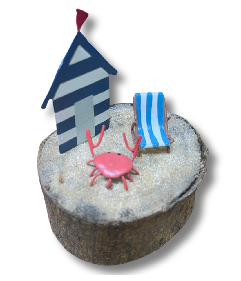 Beach hut and deck chair scene ornament by Shoeless Joe