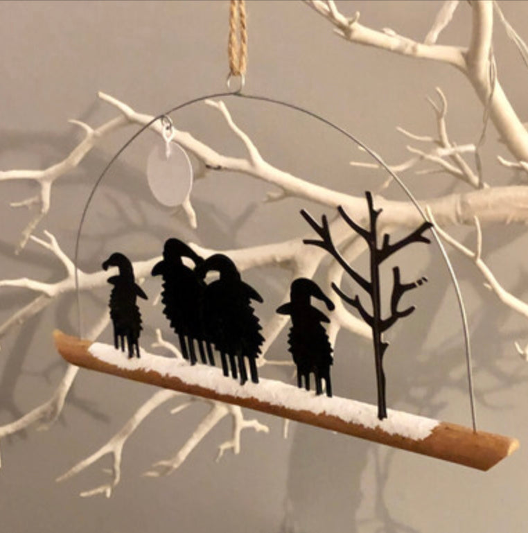 Winter woolly four sheep wearing Christmas hats . Hanging ornament by Sjoeless Joe
