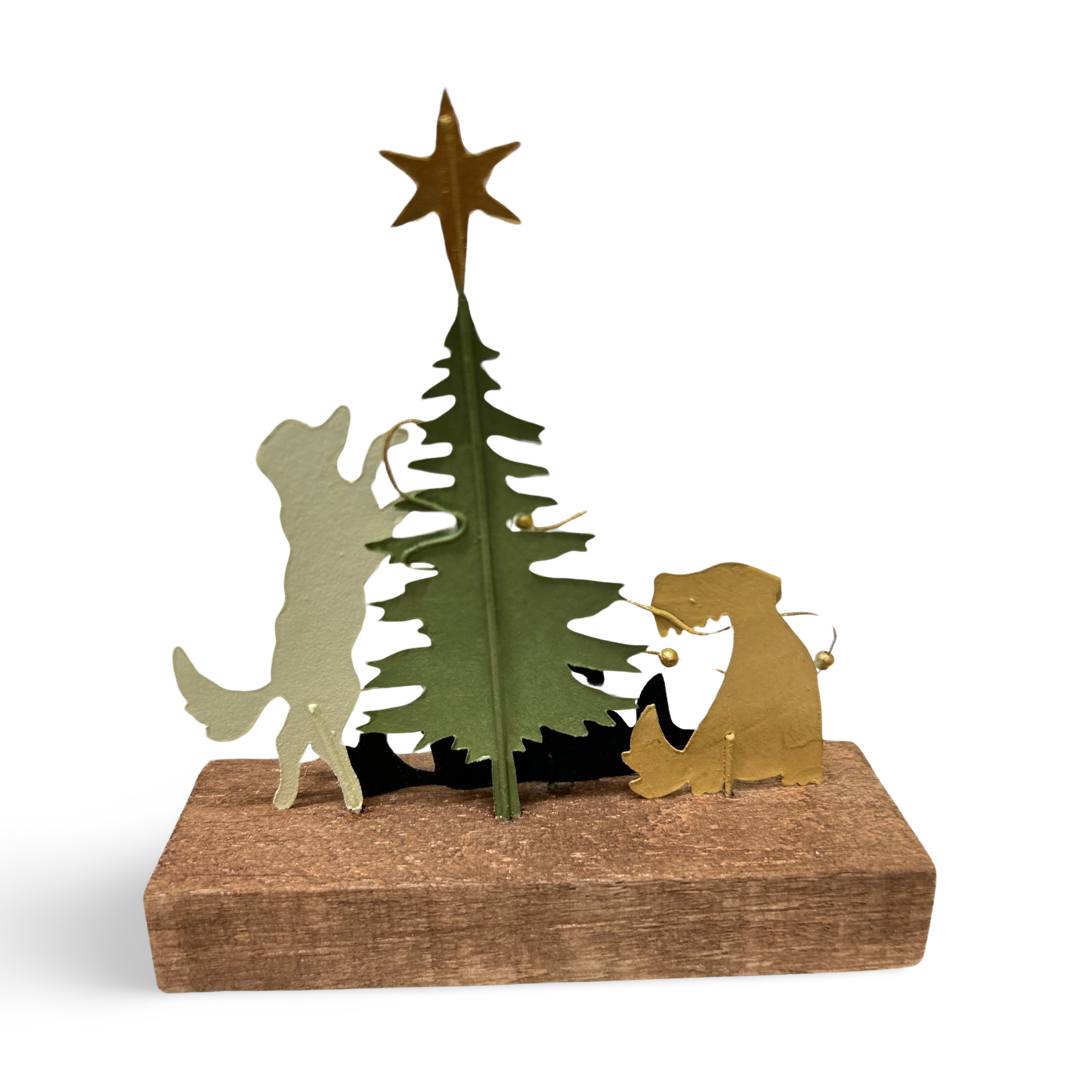 Dogs dressing the Christmas tree