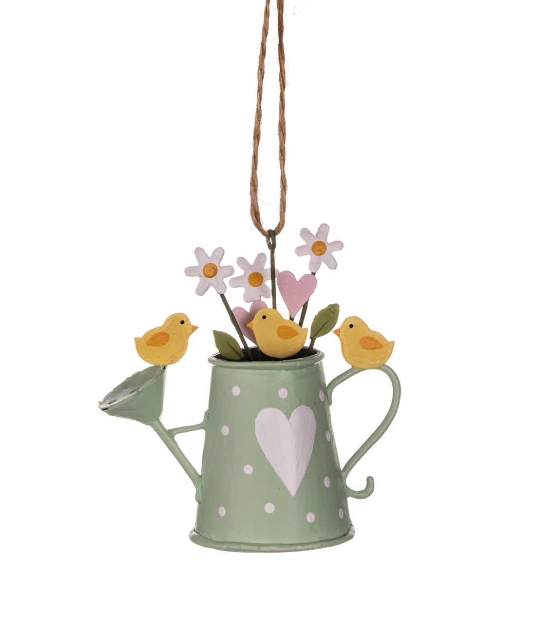 Daisy and spring chicks watering can Easter decoration by shoeless joe