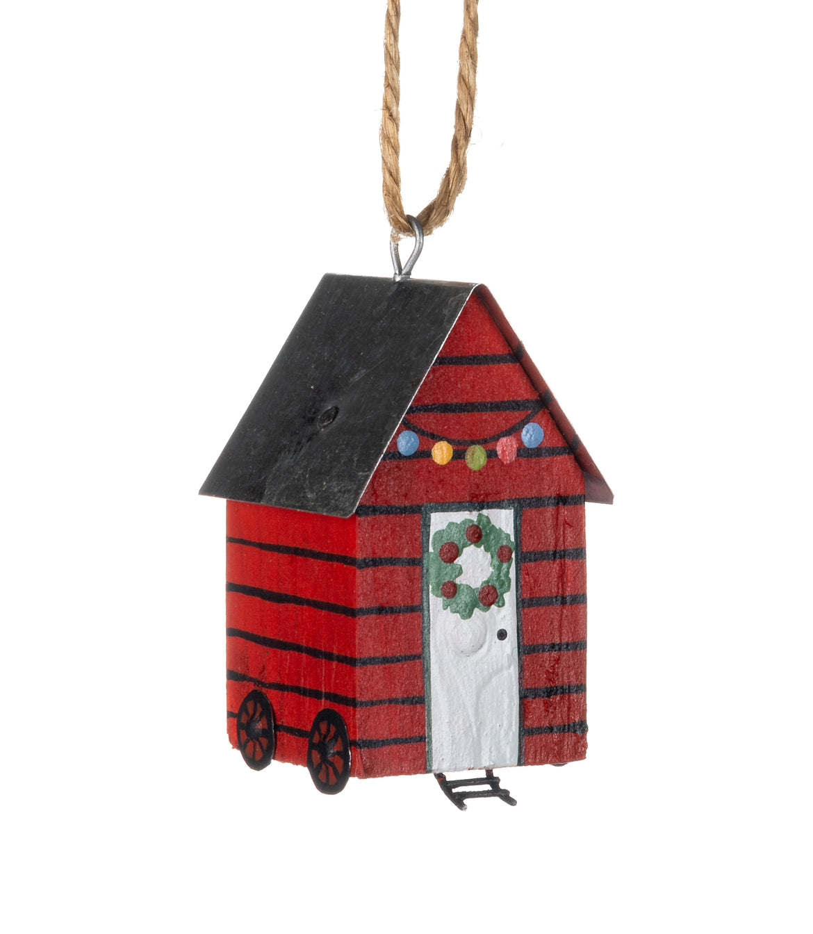 Red Christmas Shepherds Hut hanging decoration