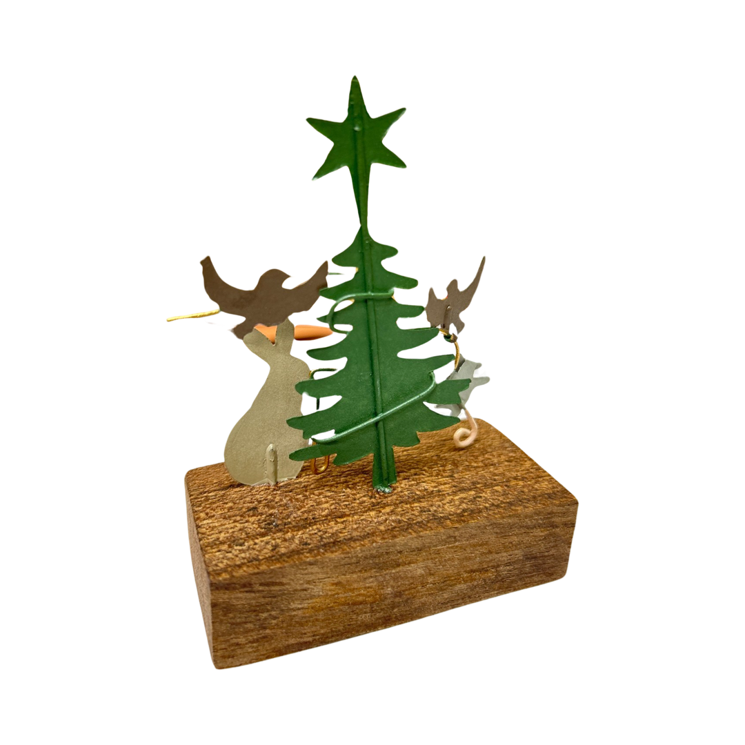 Animals decorating the Christmas tree standing ornament by shoeless joe