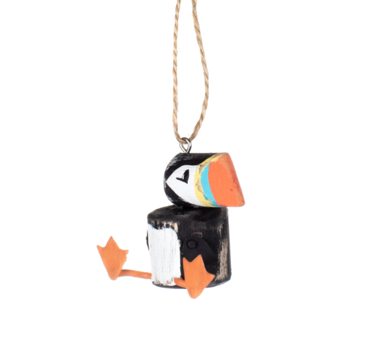 Wooden puffin sitting or standing hanging ornament by Shoeless Joe