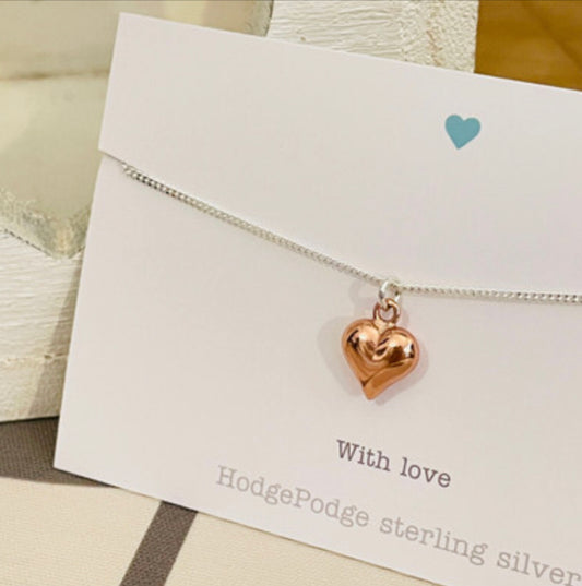 Rose gold plated puff heart necklace