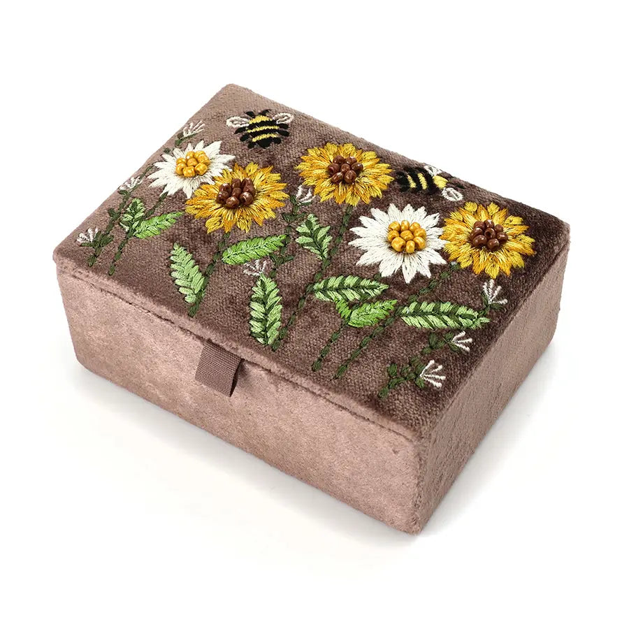 Cocoa velvet sunflowers jewellery box