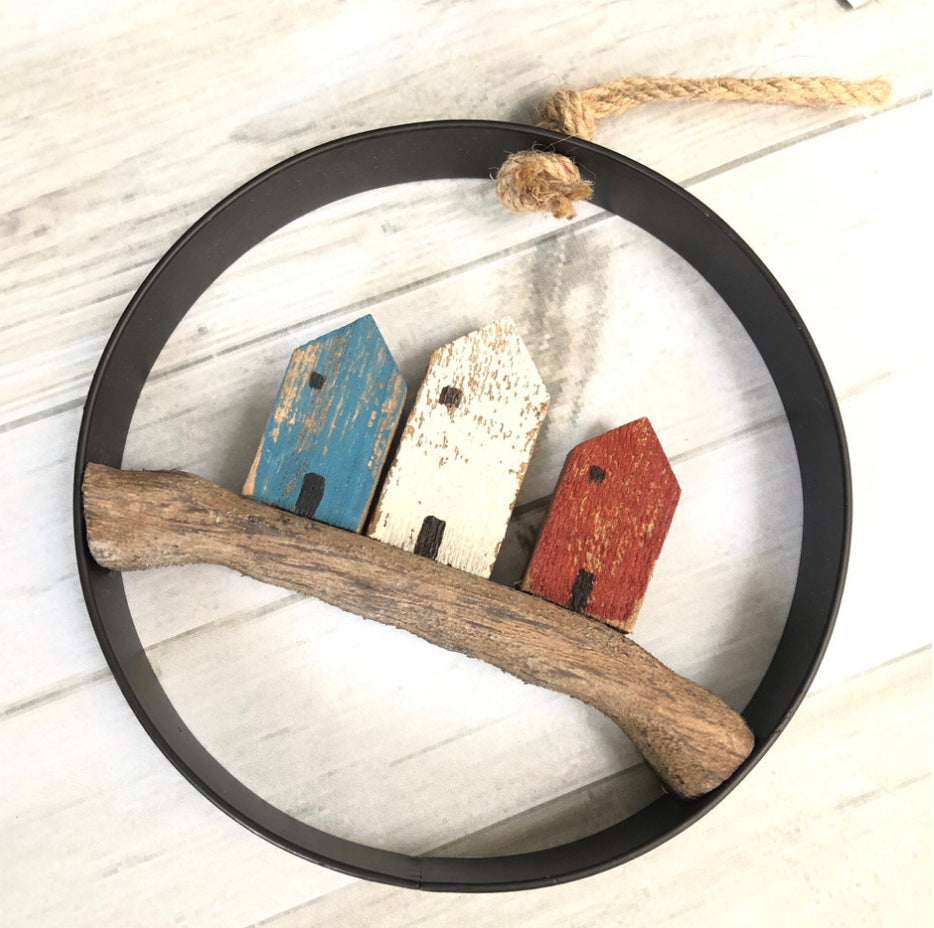 Seafront cottages in ring hanging decoration by Shoeless Joe