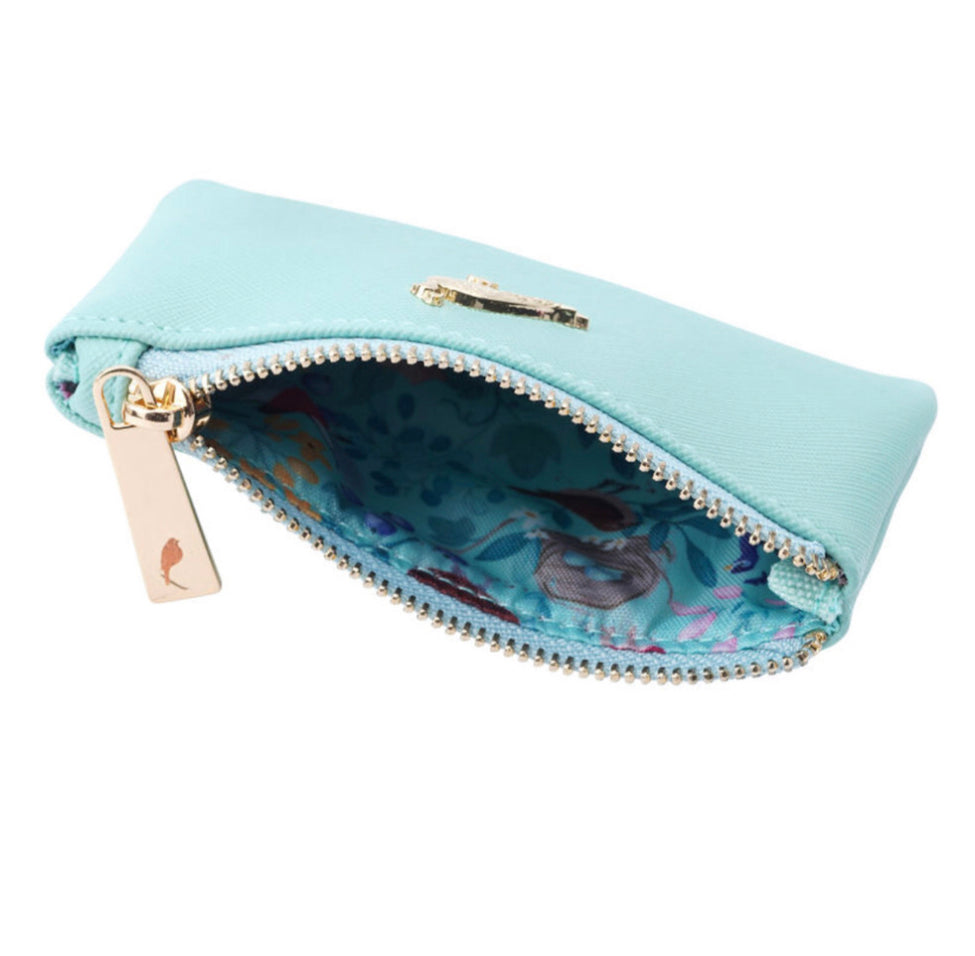 British Birds Teal Peacock Purse. Zip top coin purse