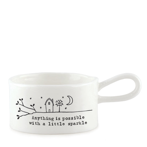 Anything is possible with a little sparkle ceramic boxed tea light holder by East of India