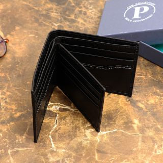 Black leather bi-fold wallet