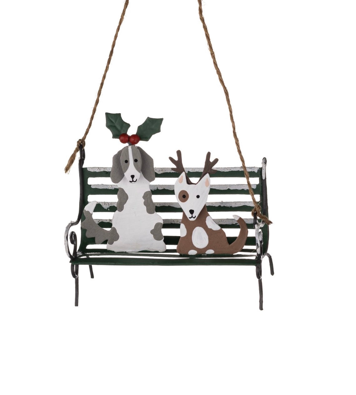 Christmas Dogs on Park Bench hanging decoration