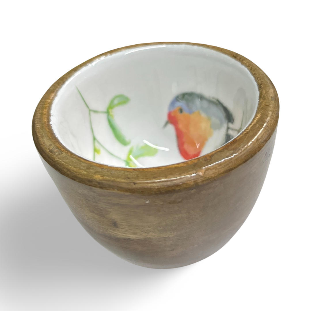 Robin & mistletoe mango wood nut bowl