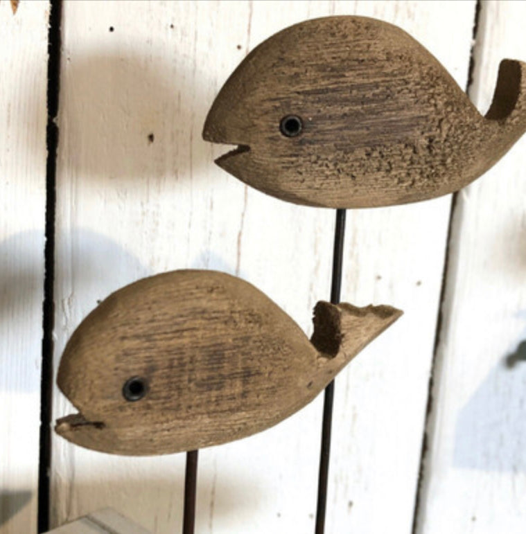 Whale pair wooden ornament by Shoeless Joe