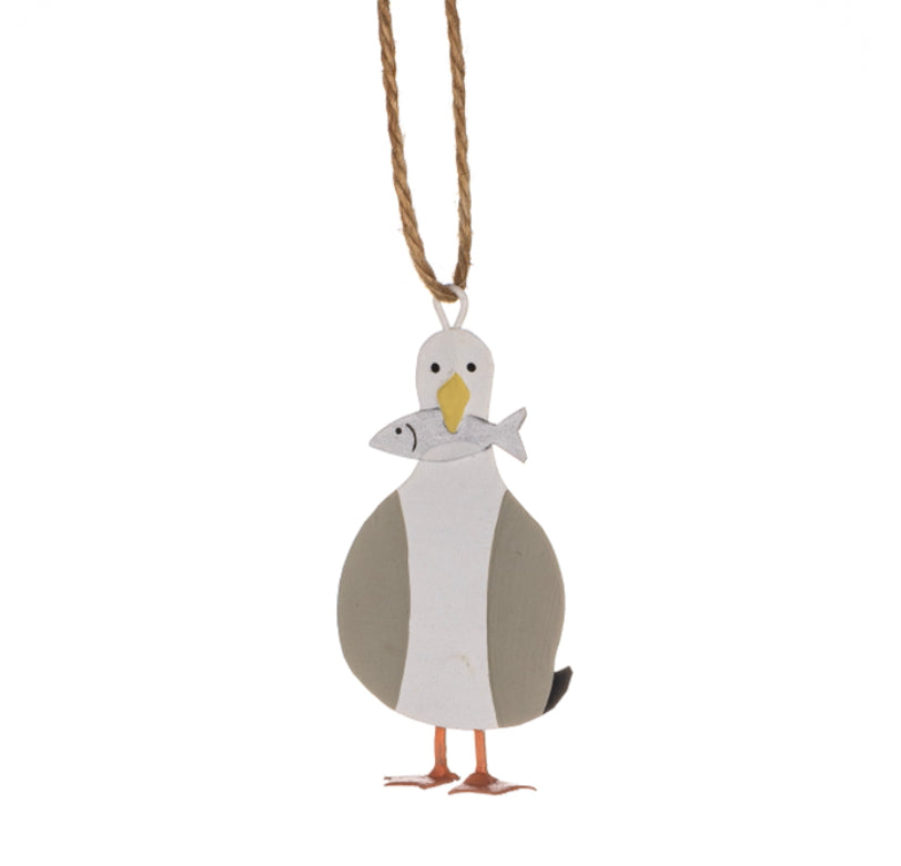 Tin Seagull with fish by Shoeless Joe