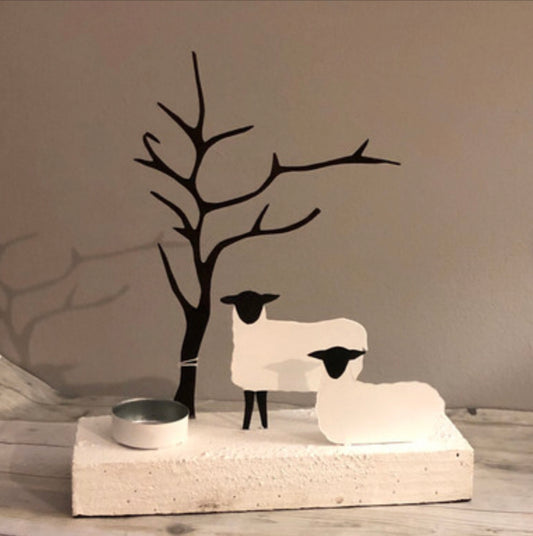 Two sheep tea light  holder standing ornament by Shoeless Joe