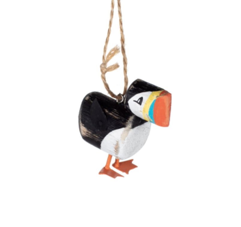 Wooden puffin sitting or standing hanging ornament by Shoeless Joe