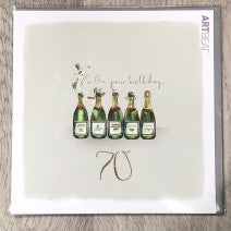70th Birthday card . Bottles of champagne