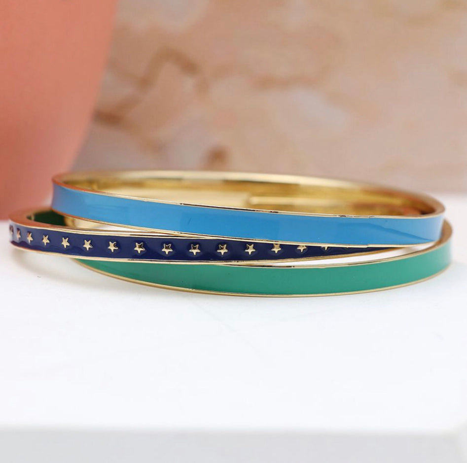 Blue and green mix golden enamel bangle set by POM