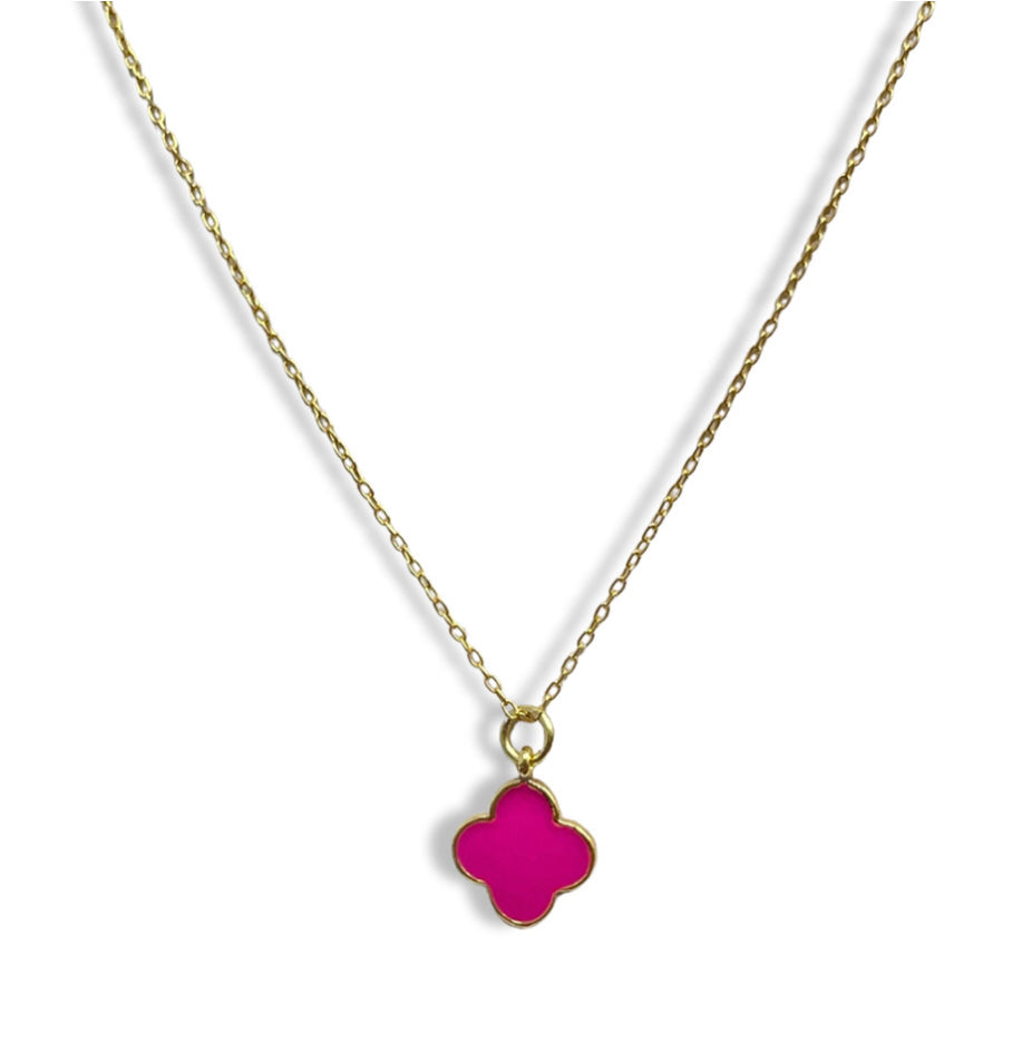 Enamel & gold clover necklace. Fine cable chain