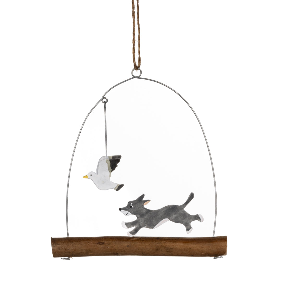 Dog Chasing Seagulls hanging ornament