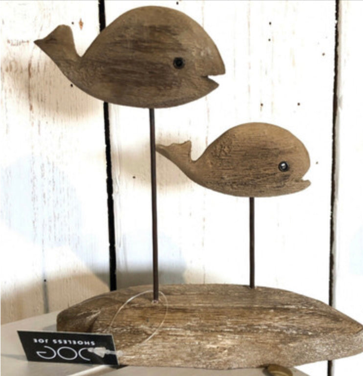 Whale pair wooden ornament by Shoeless Joe