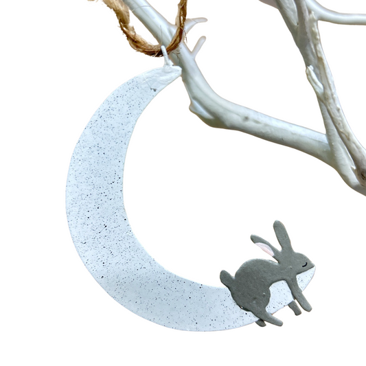 Hush moon & rabbit hanging decoration by shoeless joe