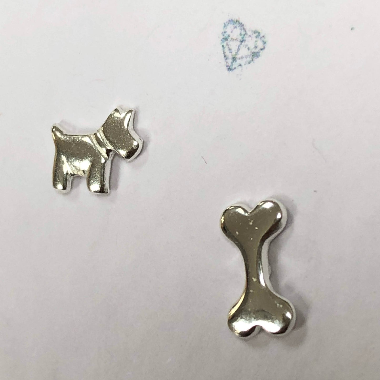Dog and bone sterling silver stud earrings