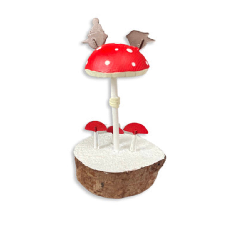 Robins on a toadstool standing Christmas ornament by Shoeless Joe
