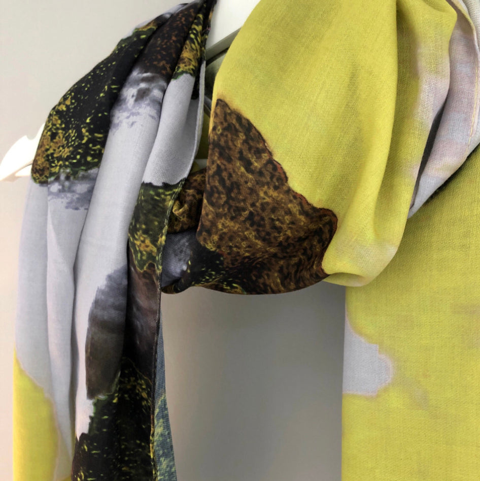 Lime greens & grey Digital printed scarf By Zelly