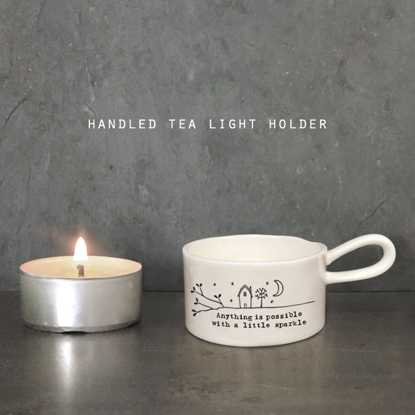 Anything is possible with a little sparkle ceramic boxed tea light holder by East of India
