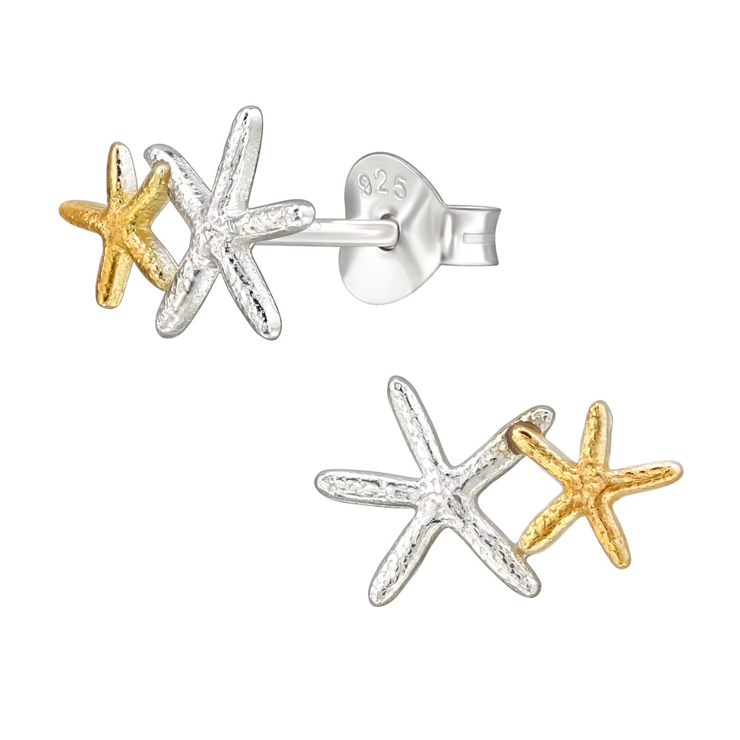 Double starfish silver & gold stud earrings