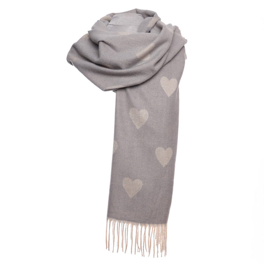 Grey heart design cashmere blend  scarf