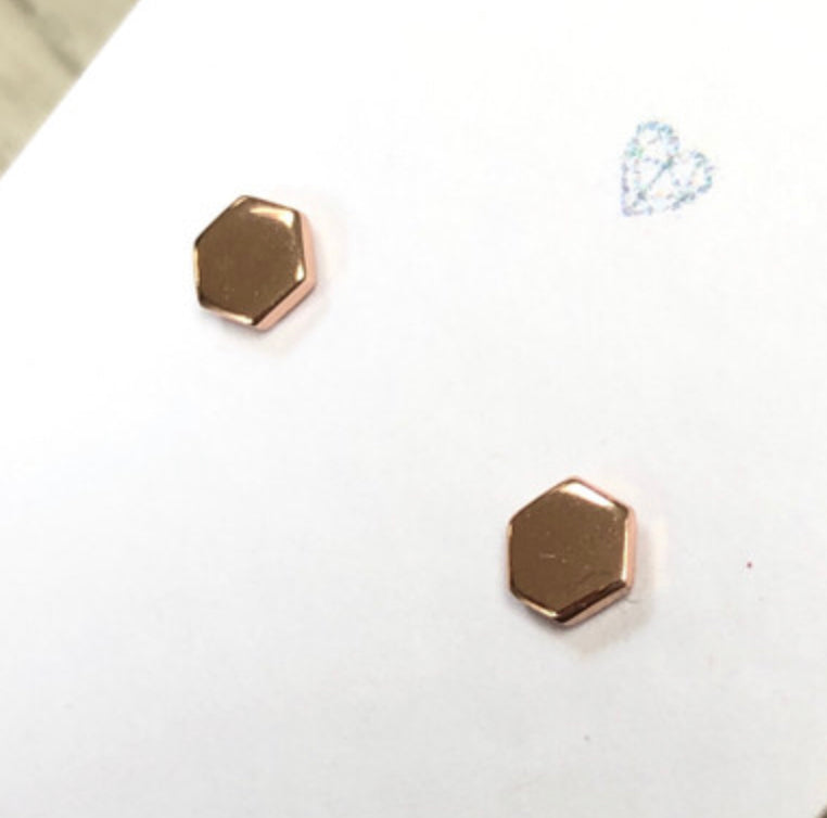Rose gold hexagon stud earrings