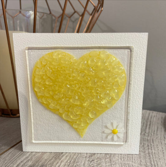 Country sweethearts yellow heart wall art by Berserks Glass