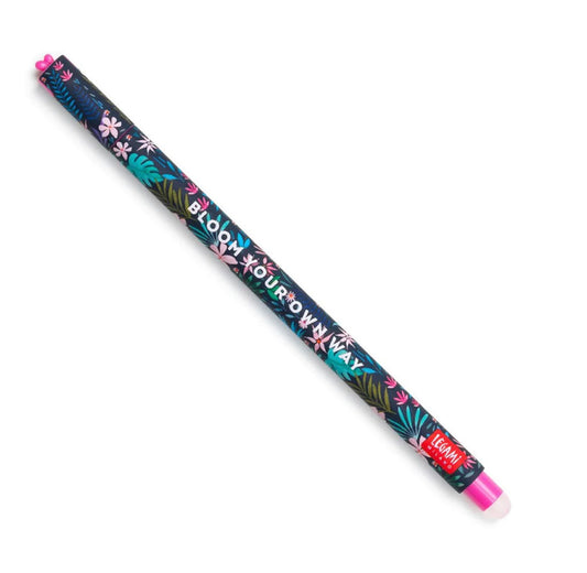 Floral erasable turquoise ink pen. Bloom your own way. Legami