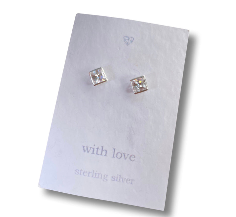 Square cubic zirconia stud earrings