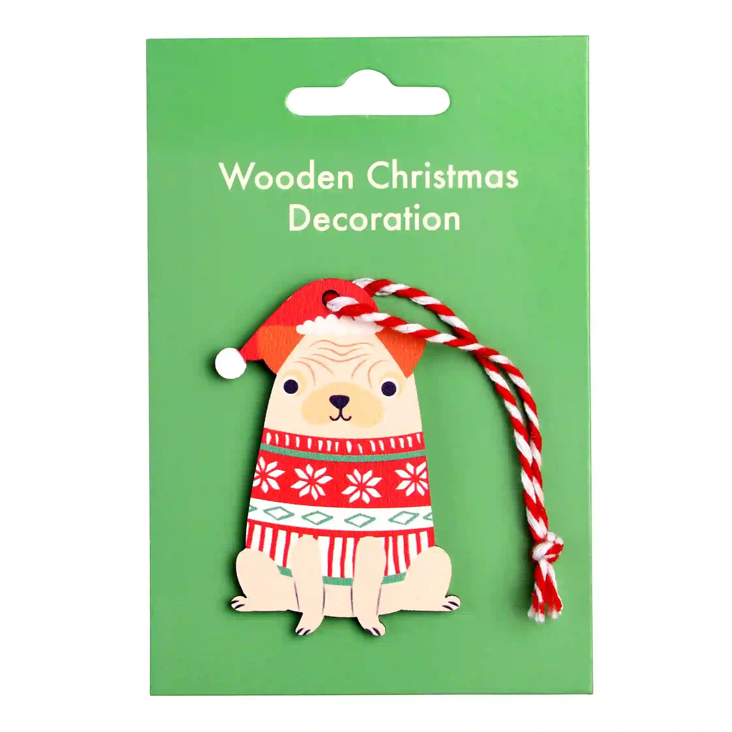 Pug wooden Christmas tree decoration