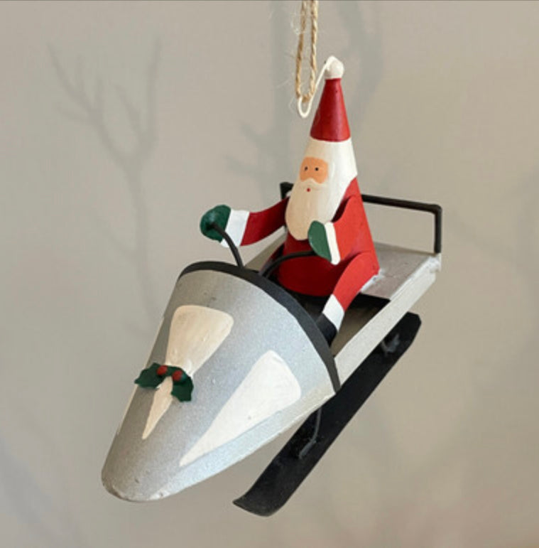 Santa in a skidoo hanging Christmas decoration by Shoeless Joe