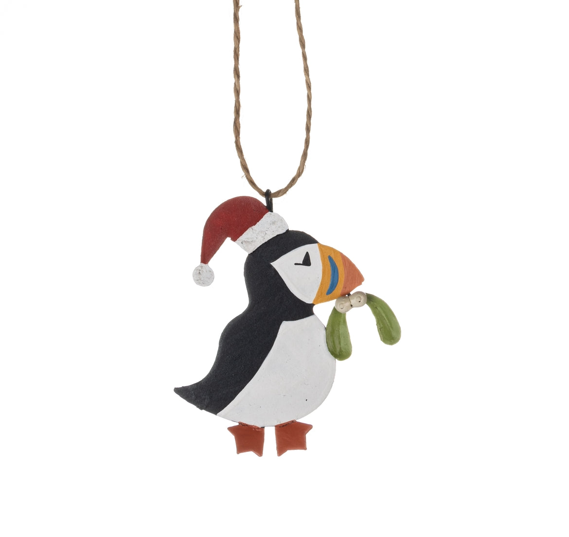 Puffin with mistletoe hanging Christmas tree decoration