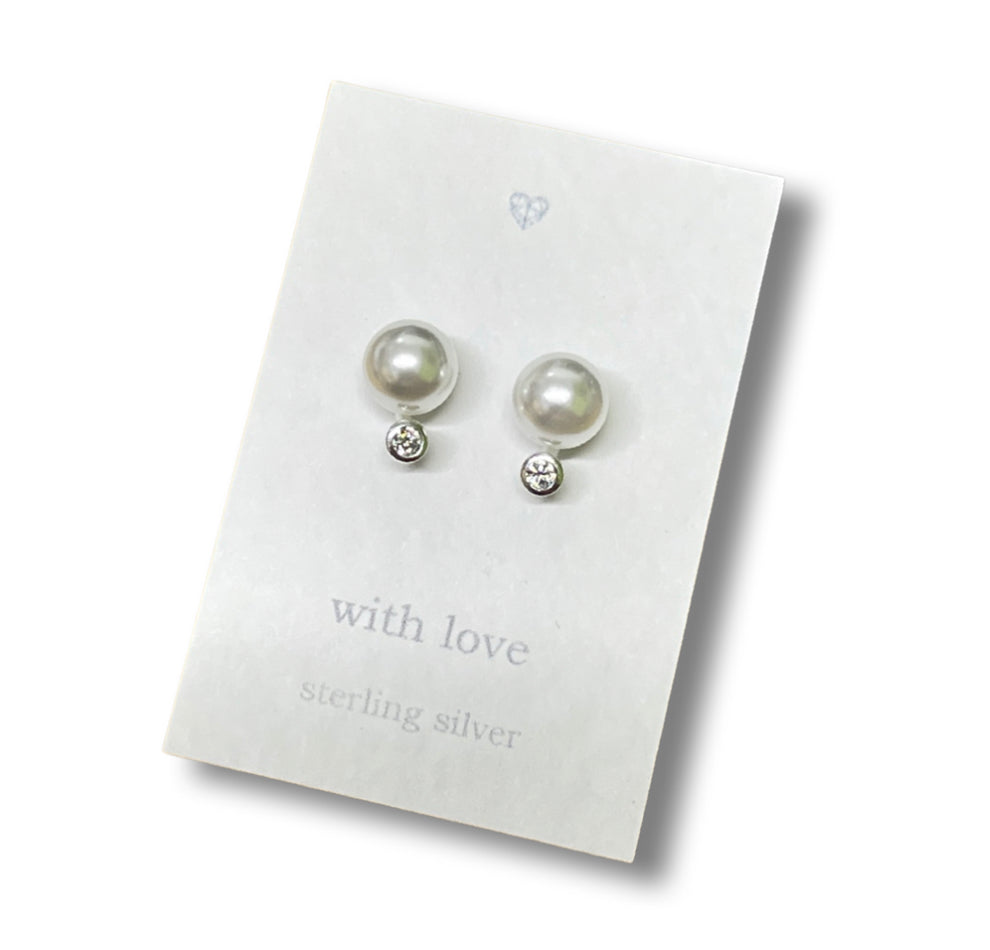 Pearl & cubic zirconia sterling silver stud earrings