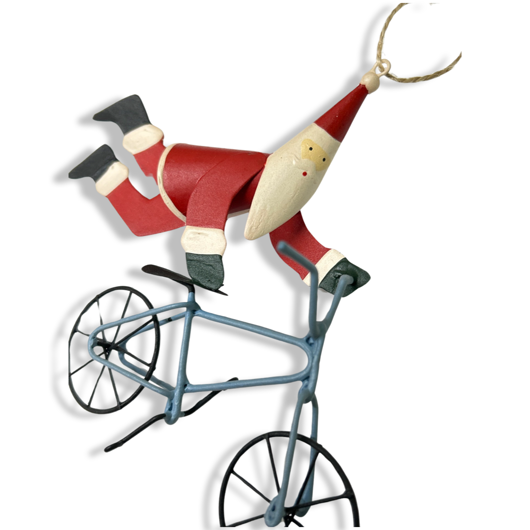 BMX riding Santa Christmas tree ornament