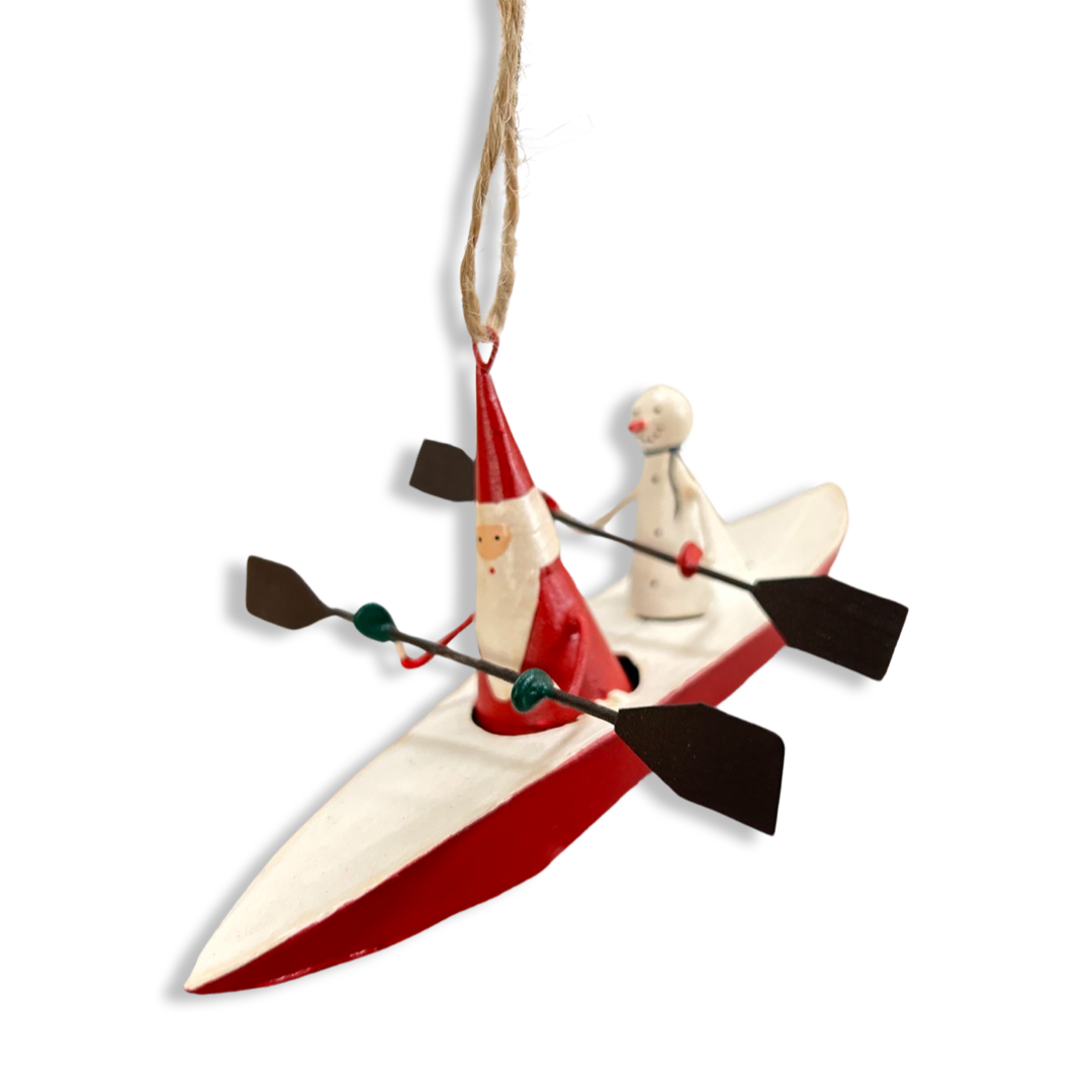 Canoeing Santa & snowman tree decoration