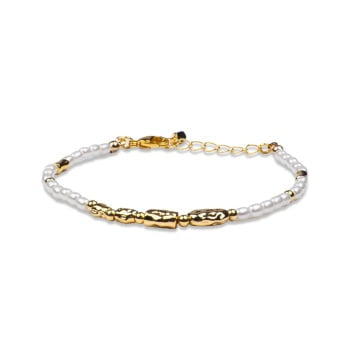 PEARL & HAMMERED BEAD GOLD BRACELET