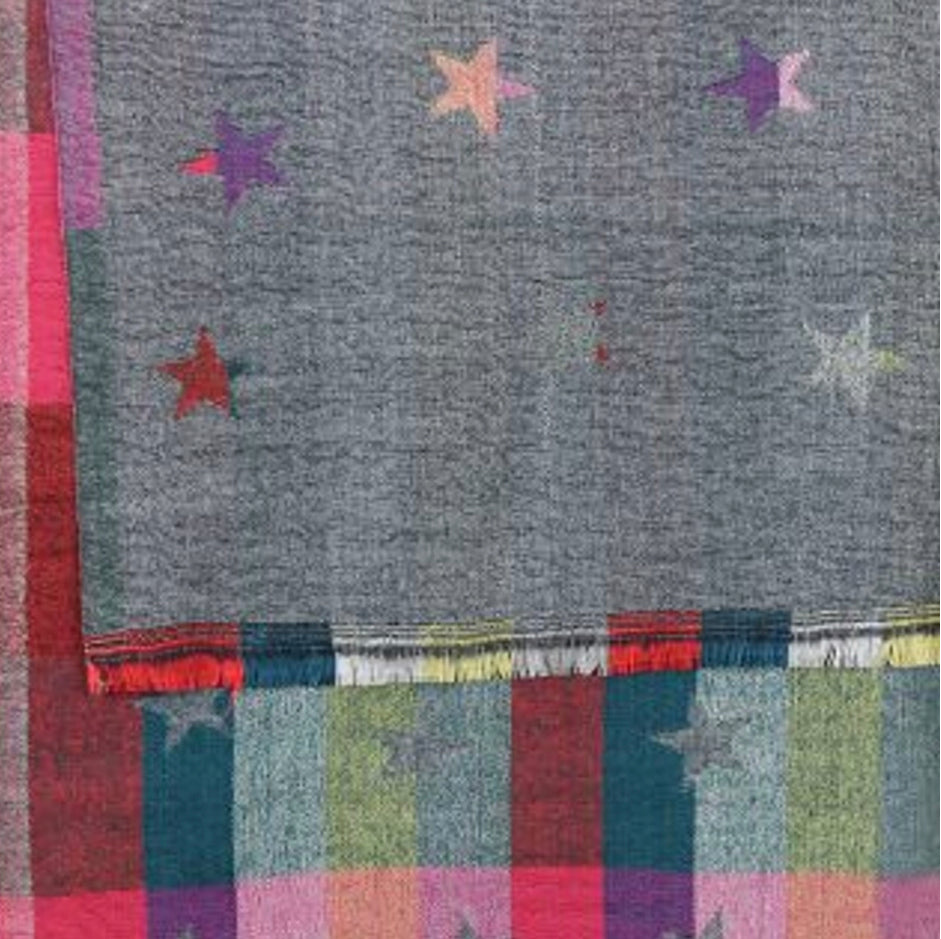 Mid grey & pink mix check & star scarf by POM