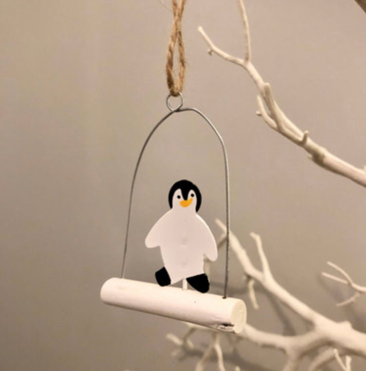 Penguin on a twig hanging Christmas decoration by Shoeless Joe