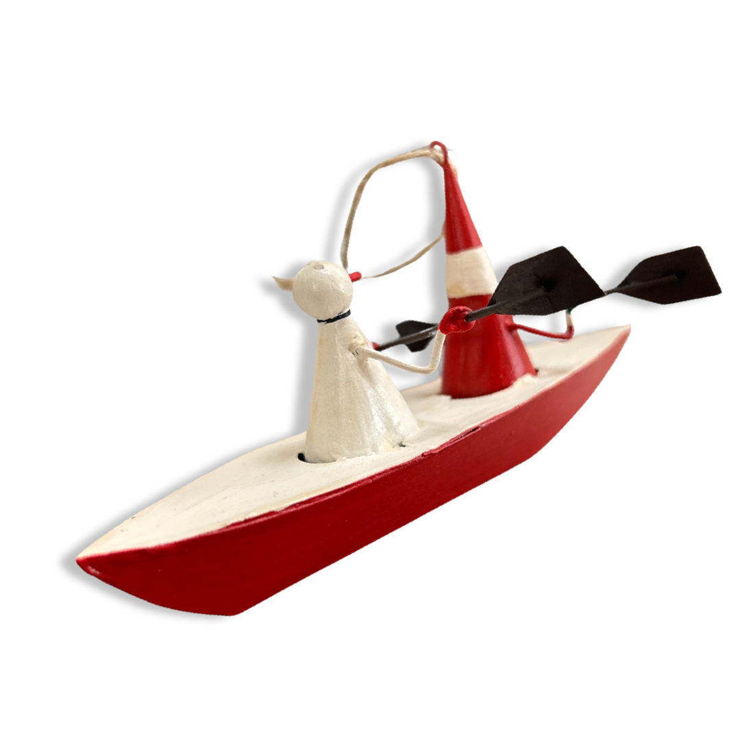 Canoeing Santa & snowman tree decoration