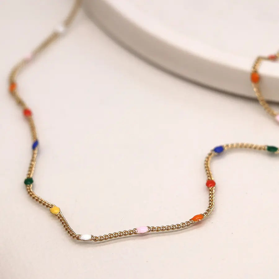 Golden and multicolour enamel station necklace