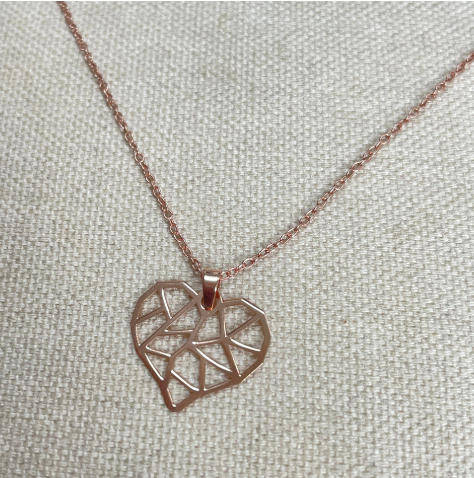 Filigree heart pendant necklace. Sterling silver Rose gold plate