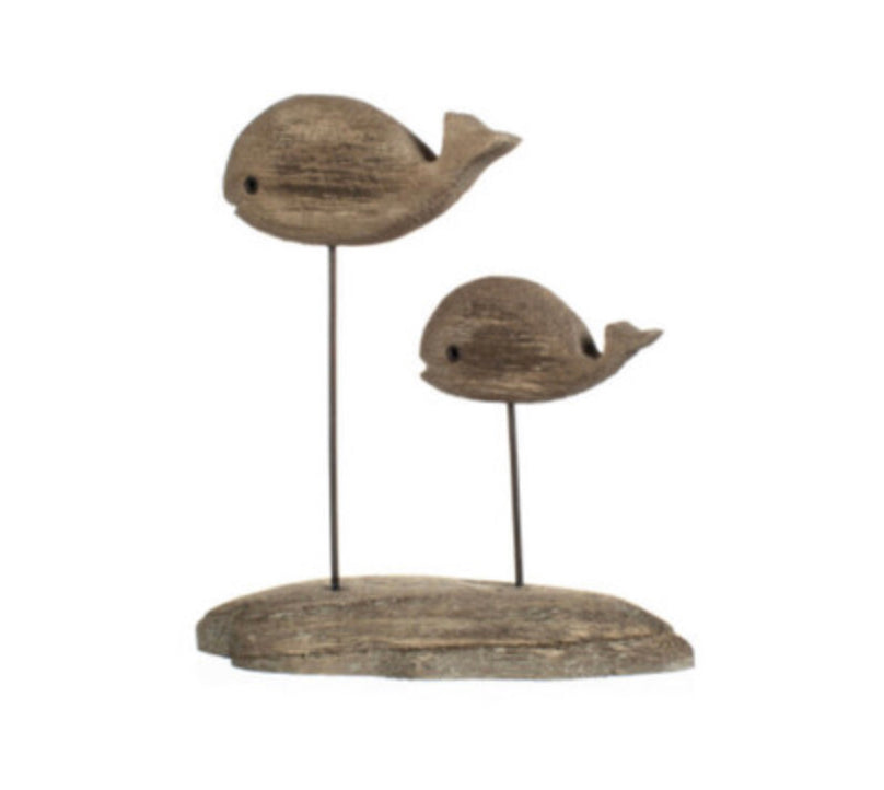 Whale pair wooden ornament by Shoeless Joe